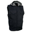 Milwaukee Leather Men's Rustic Black Denim Motorcycle Riding Vest with Removable Hoodie - MDM3082