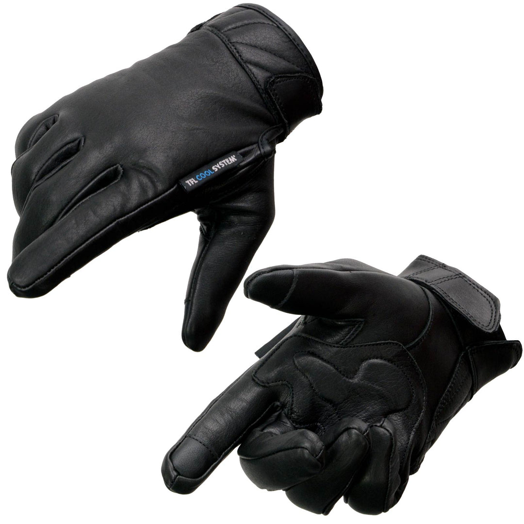 Milwaukee Leather MG7502 Men's Black Leather Gel Palm Motorcycle Gloves w/ i-Touch and Cool-Tec Technology