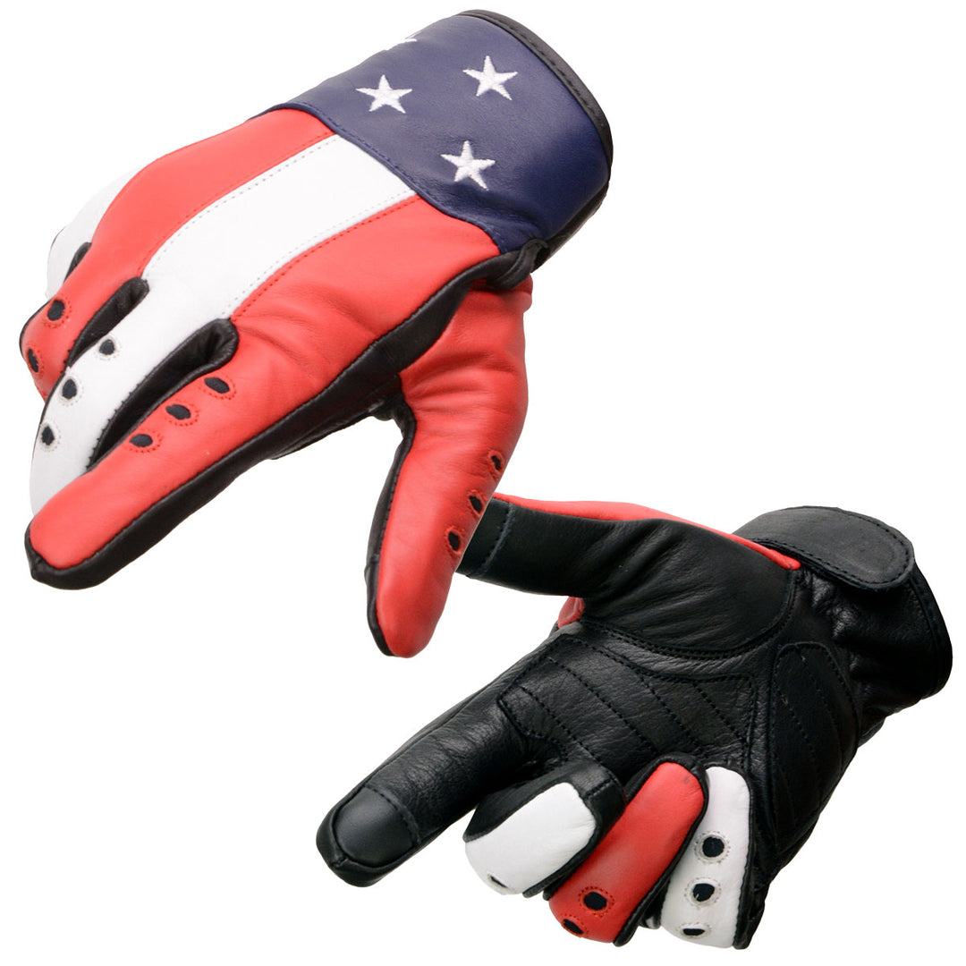Milwaukee Leather MG7527 Men's Black Leather i-Touch Screen Compatible Motorcycle Hand Gloves w/ Stars and Stripes - Multi / 2X-Large Milwaukee Leather MG7527 Men's Black Leather i-Touch Screen Compatible Motorcycle Hand Gloves w/ Stars and Stripes - Multi / 2X-Large