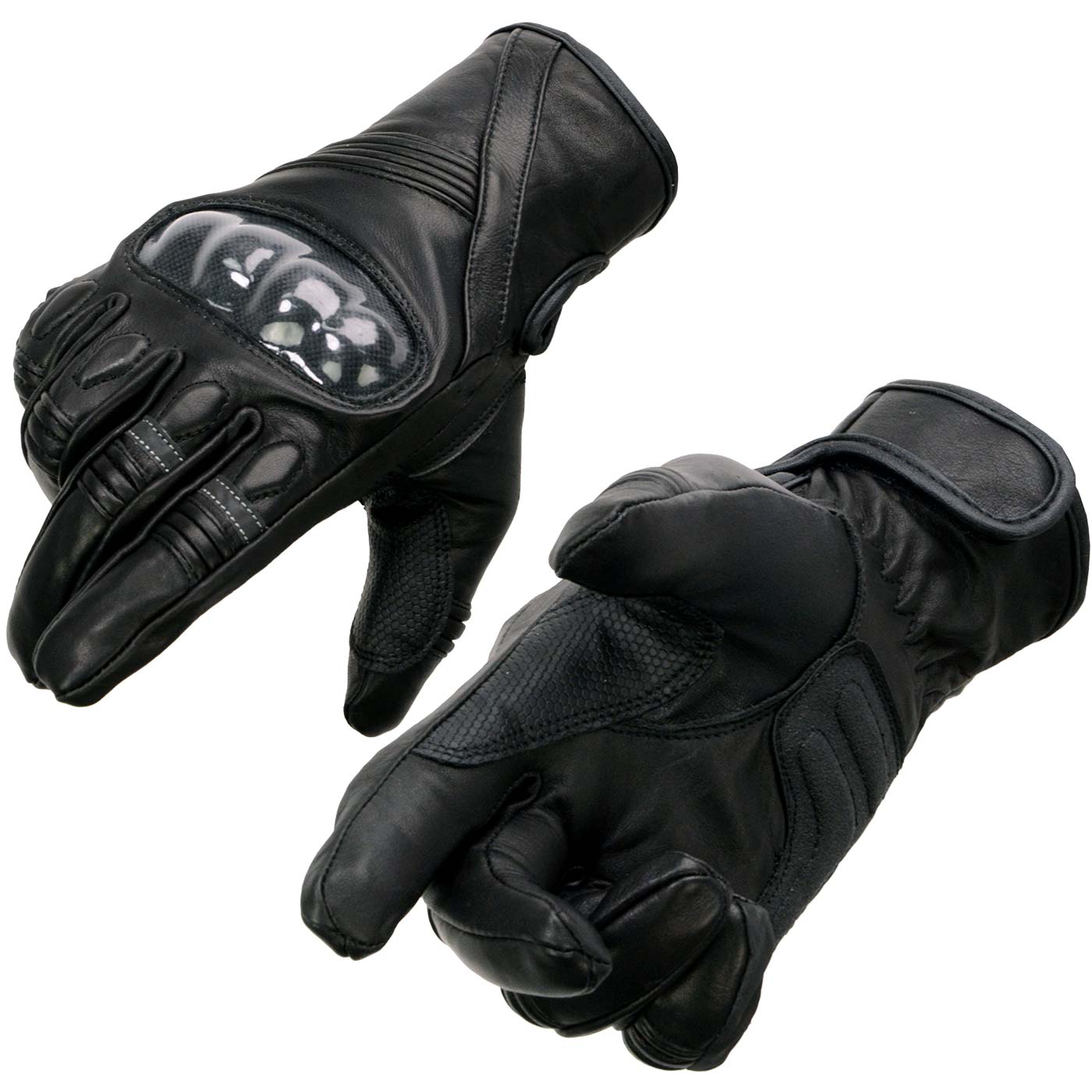 Milwaukee Leather MG7540 Men's Black Leather Protective Knuckle Racer Motorcycle Gloves W/ Elasticized Reflective Fingers