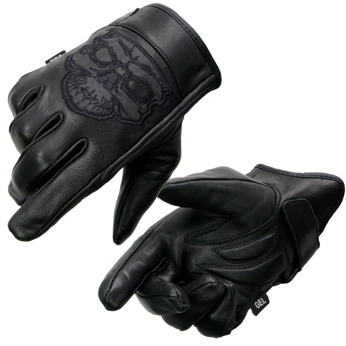 Milwaukee Leather MG7571 Men's Black ‘Col-Tec’ Leather ‘Reflective Skull’ Motorcycle Hand Gloves W/ Gel Padded Palm