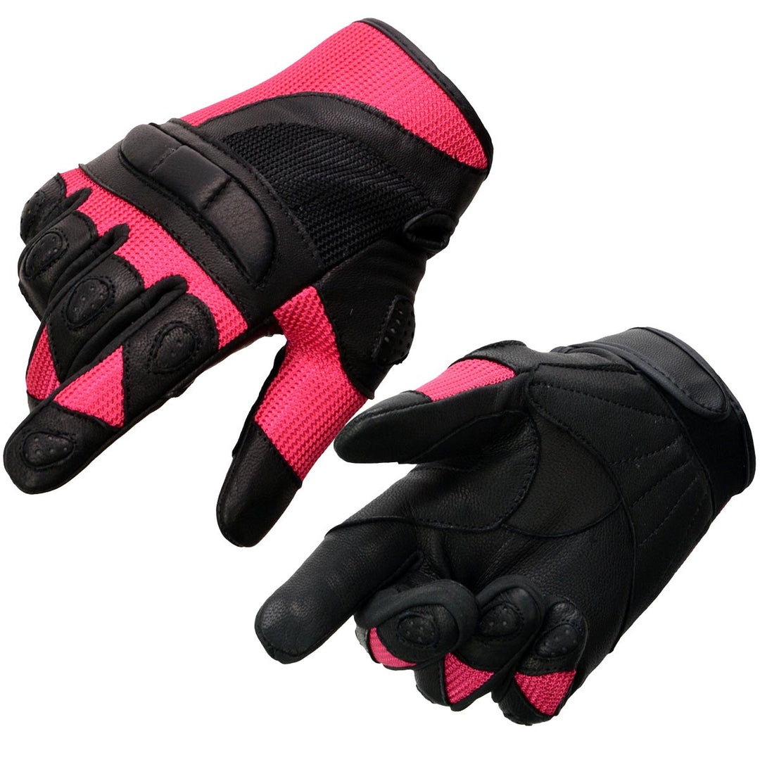 pink motorbike gear Milwaukee Leather MG7740 Women's Black Leather and Hot Pink Mesh Racing Motorcycle Gloves W/ Padded Knuckle and Fingers