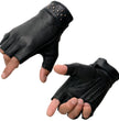 Milwaukee Leather MG7761 Women's Black Leather Gel Palm Fingerless Motorcycle Hand Gloves W/ Stylish ‘Wrist Detailing’