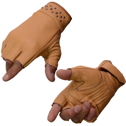 Milwaukee Leather MG7761 Women's Saddle Leather Gel Palm Fingerless Motorcycle Hand Gloves W/ Stylish ‘Wrist Detailing’