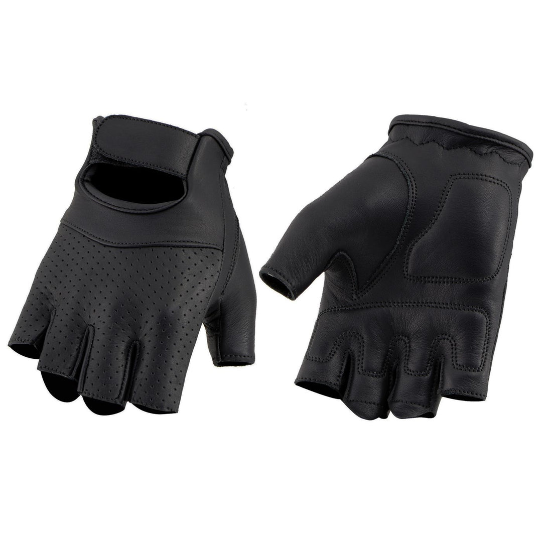 Milwaukee Leather MG7780 Women's Black Leather Perforated Fingerless Motorcycle Gloves - Gel Padded Palm Biker Gloves Milwaukee Leather MG7780 Women's Black Leather Perforated Fingerless Motorcycle Gloves - Gel Padded Palm Biker Gloves