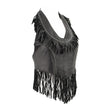 Genuine Leather ML1897 Ladies ‘Fringed’ Black Leather Halter Top