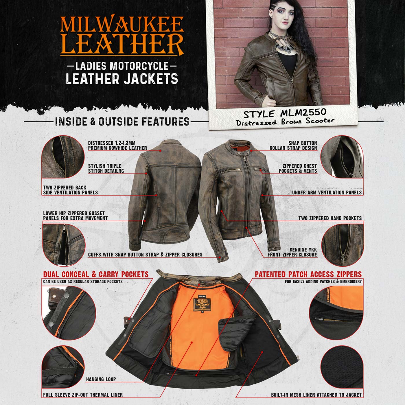 Milwaukee Leather MLL2550 Women's Scooter Distressed Brown Leather
