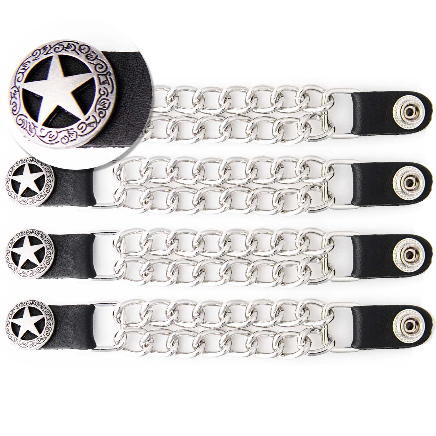 Milwaukee Leather Western Star Medallion Vest Extender - Double Chrome Chains Genuine Leather 6.5" Extension 4-PCS MLA6001SET