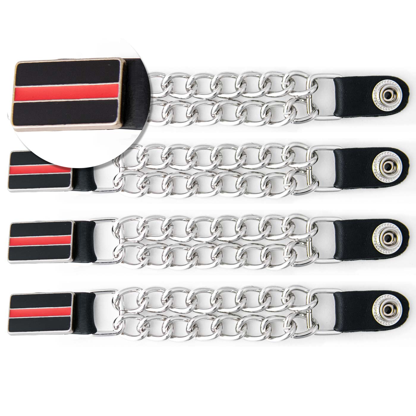 Milwaukee Leather Thin Red Line Medallion Vest Extender - Double Chrome Chains Genuine Leather 6.5" Extension 4-PCS MLA6028SET