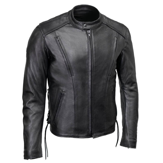 Milwaukee Leather USA MADE MLJKM5002 Men's Black Air Stream Vented Premium Leather Motorcycle Jacket with Side Laces