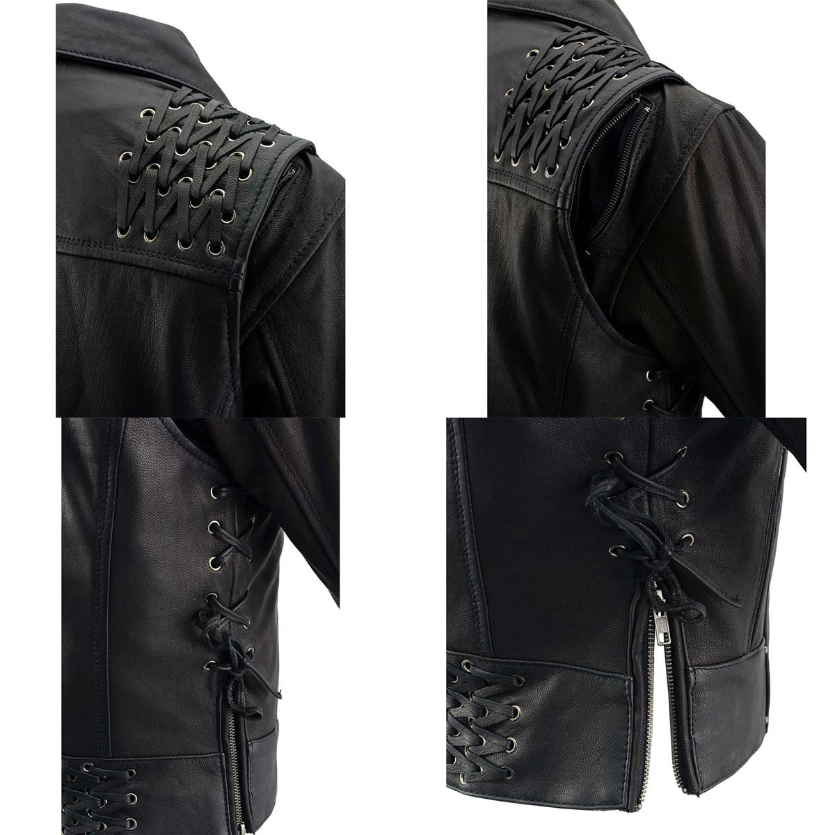 Milwaukee Leather MLL2525 Women's Black Leather Lightweight Lace to Lace Jacket