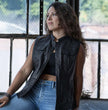 Milwaukee Leather MLL4512 Women’s Lashes Black Leather Club Style Motorcycle Rider Vest w/ Concealed Closure