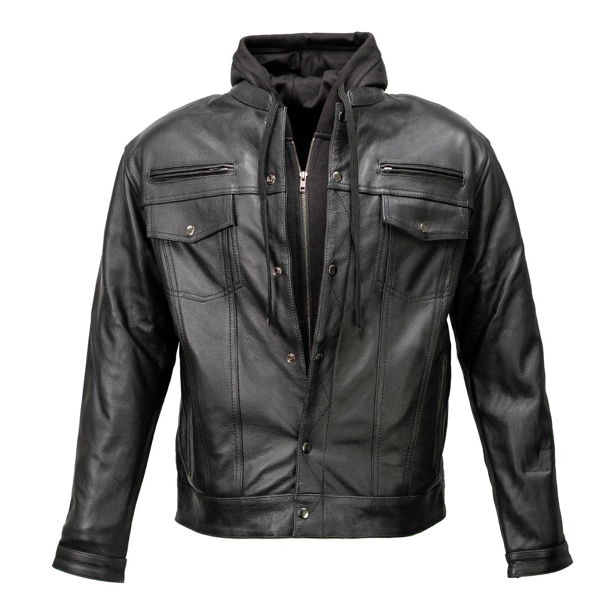 Milwaukee Leather MLM1614 Men’s Black Premium Leather Shirt Style Jacket w/ Removable Hoodie