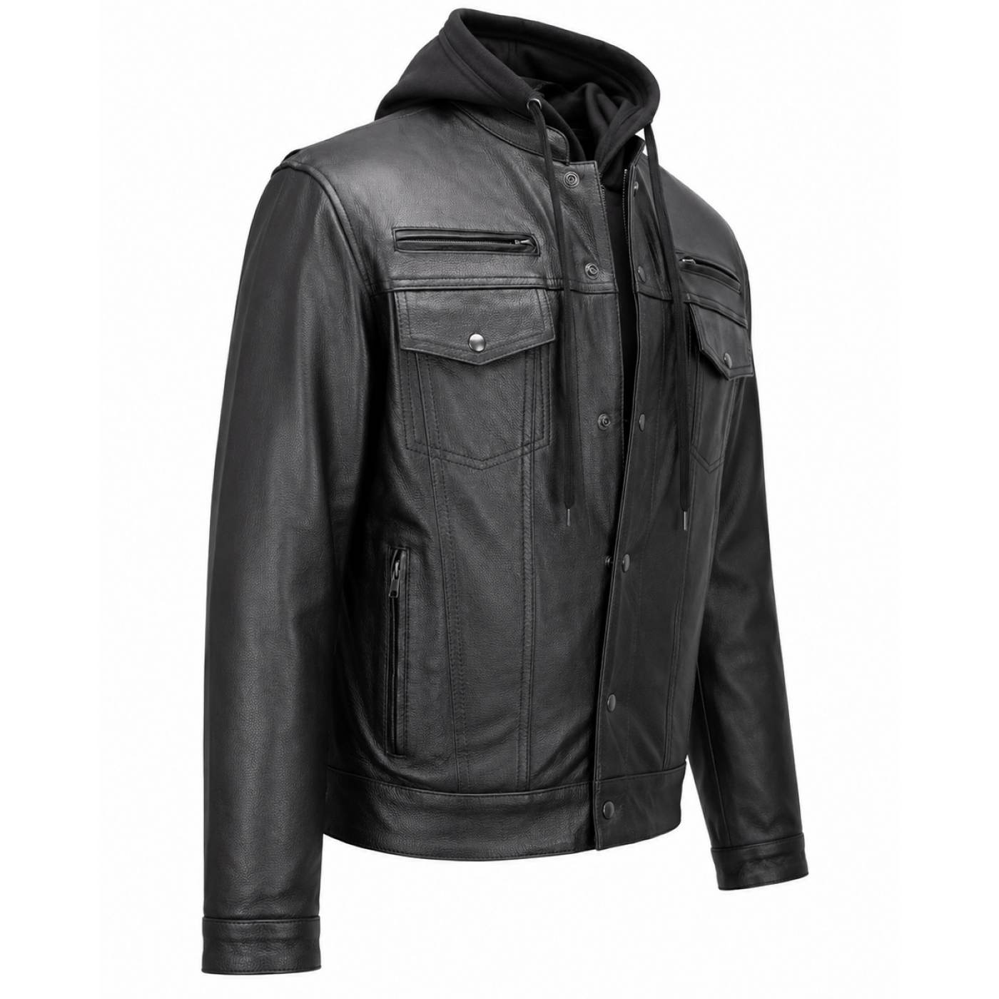 Milwaukee Leather Men's Leather Shirt Jacket with Removable Hoodie and Patch Access - MLM1614