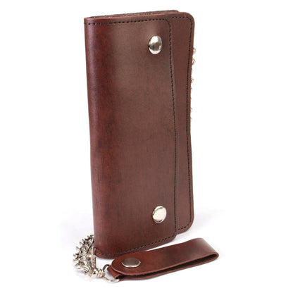 Milwaukee Leather MLW7816 Men's 8” Antique Brown Leather Bi-Fold Biker Wallet w/ Anti-Theft Stainless Steel Chain