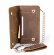 Milwaukee Leather MLW7827 Men's 6” Brown Leather Bi-Fold Biker Wallet w/ Anti-Theft Stainless Steel Chain and Buffalo Nickel Snaps