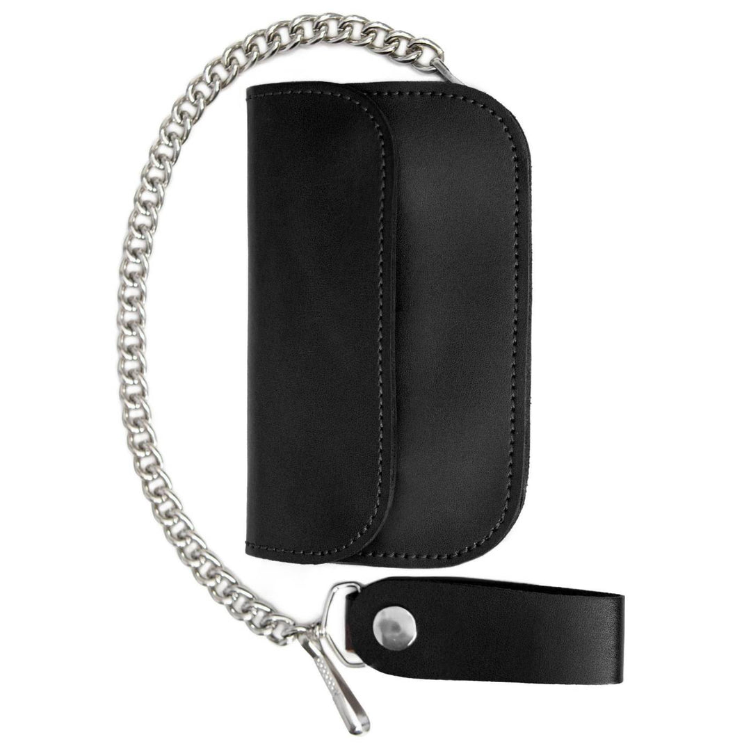 Milwaukee Leather Black Full-Grain Leather Biker Flap Chain Wallet, MLW7843