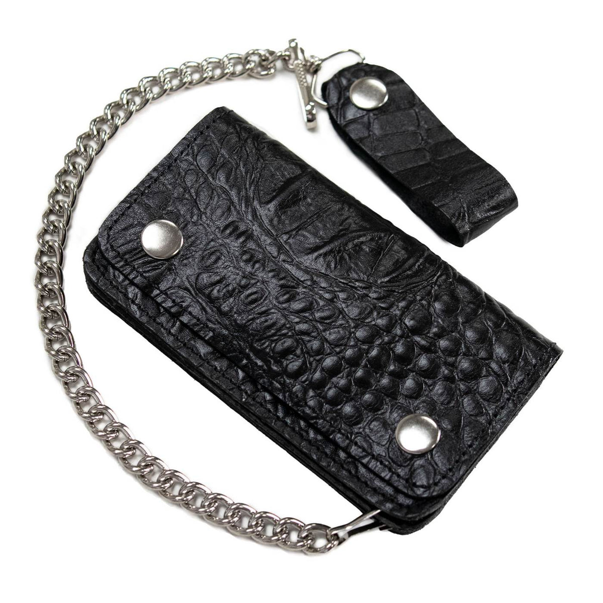 Milwaukee Leather Black Crocodile-Stamped Leather Biker Wallet, MLW7847