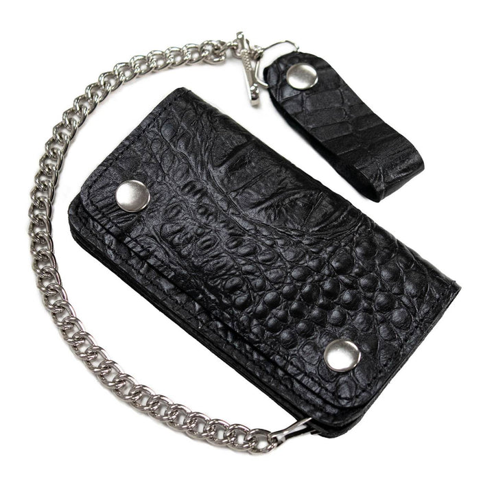 Milwaukee Leather Black Crocodile-Stamped Leather Biker Wallet, MLW7847