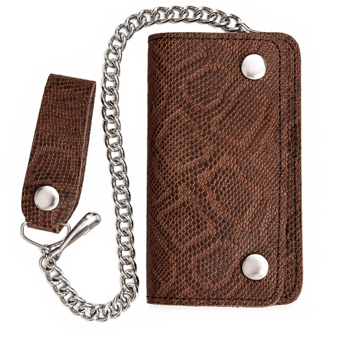 Milwaukee Leather Brown Python-Stamped Biker Flap Chain Wallet, MLW7851