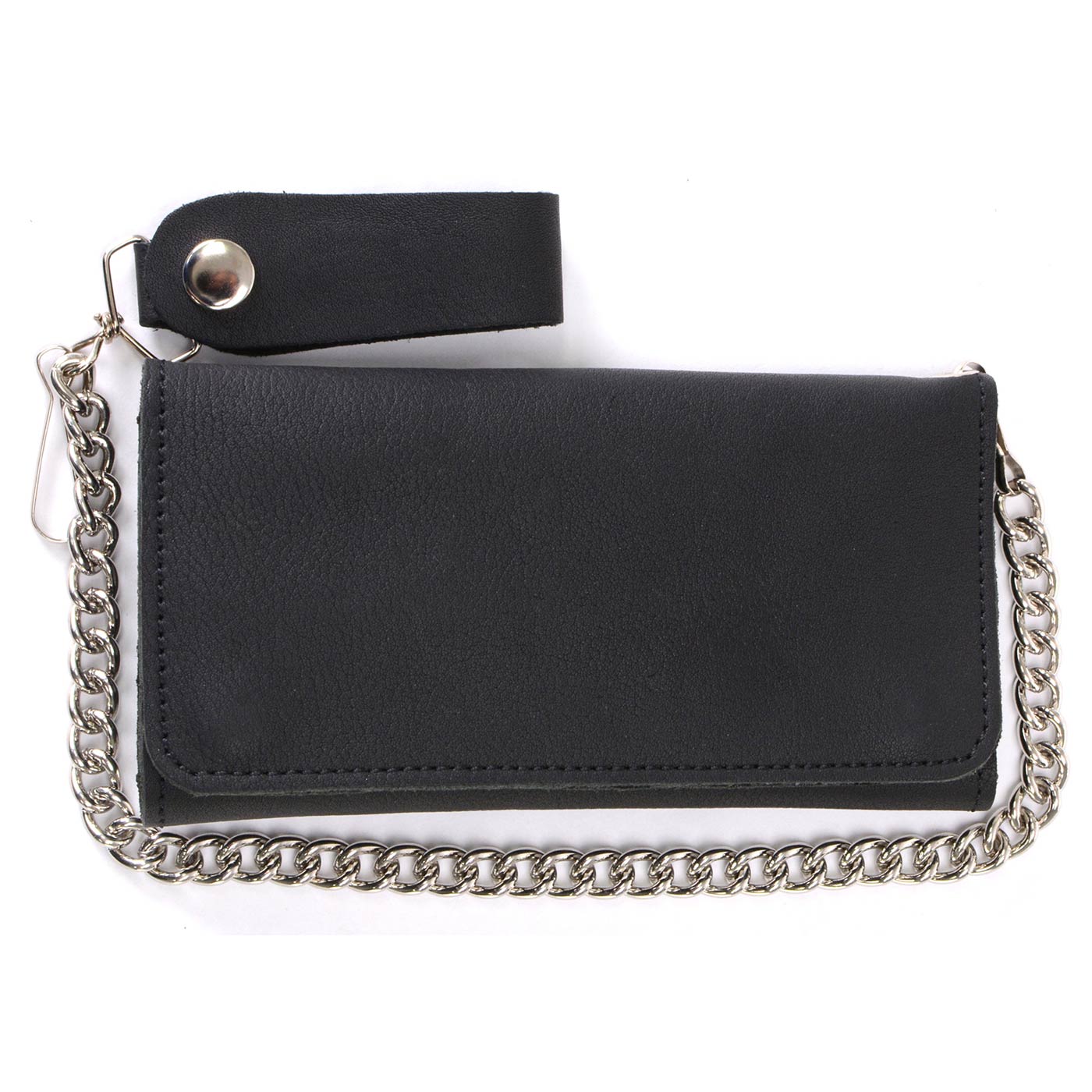 Milwaukee Leather MLW7865 Men's 7" Black Soft Premium Naked Cowhide Leather Tri Fold Wallet w/ Anti-Theft Stainless Steel Chain