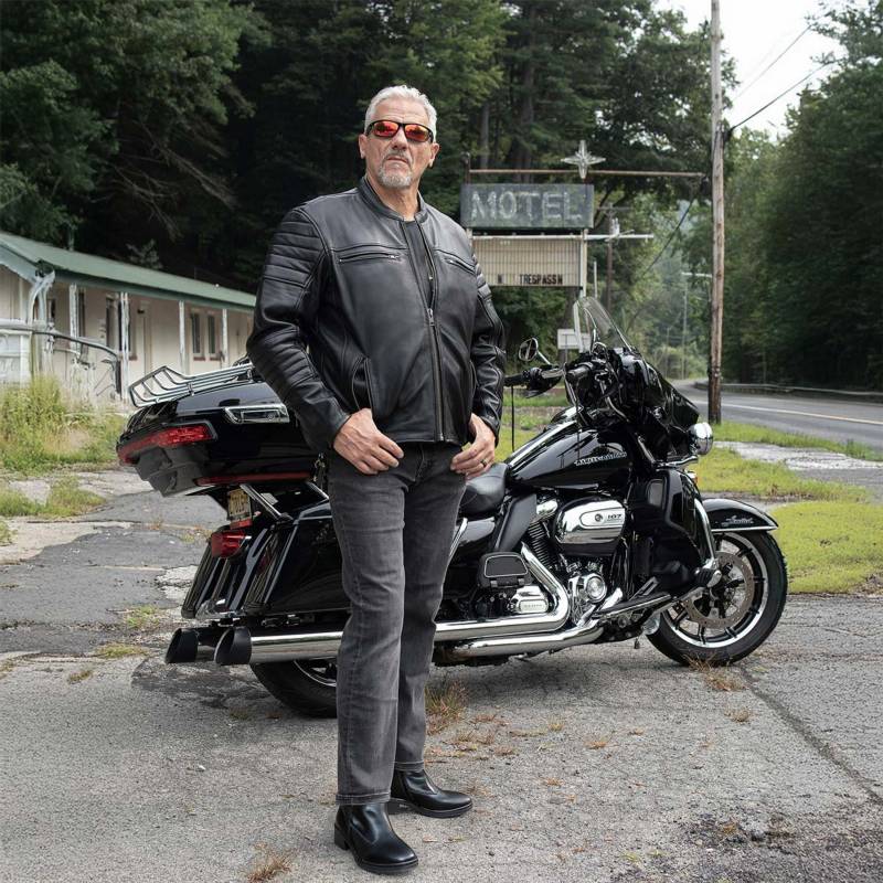 Milwaukee Motorcycle Clothing Co. Men's Contender Scooter Style Black Premium Leather Jacket MMC10001