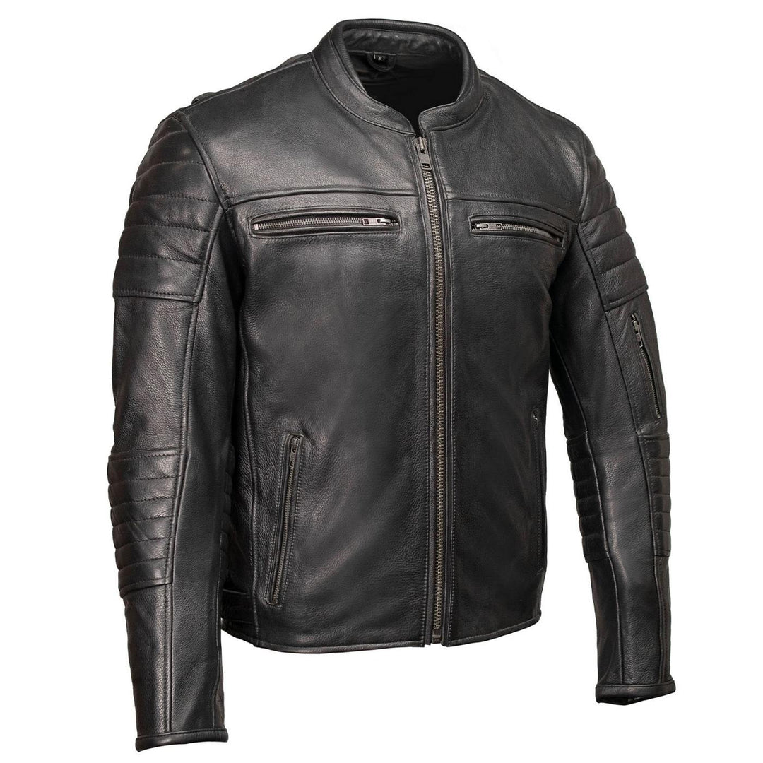 Milwaukee Motorcycle Clothing Co. Men's Contender Scooter Style Black Premium Leather Jacket MMC10001