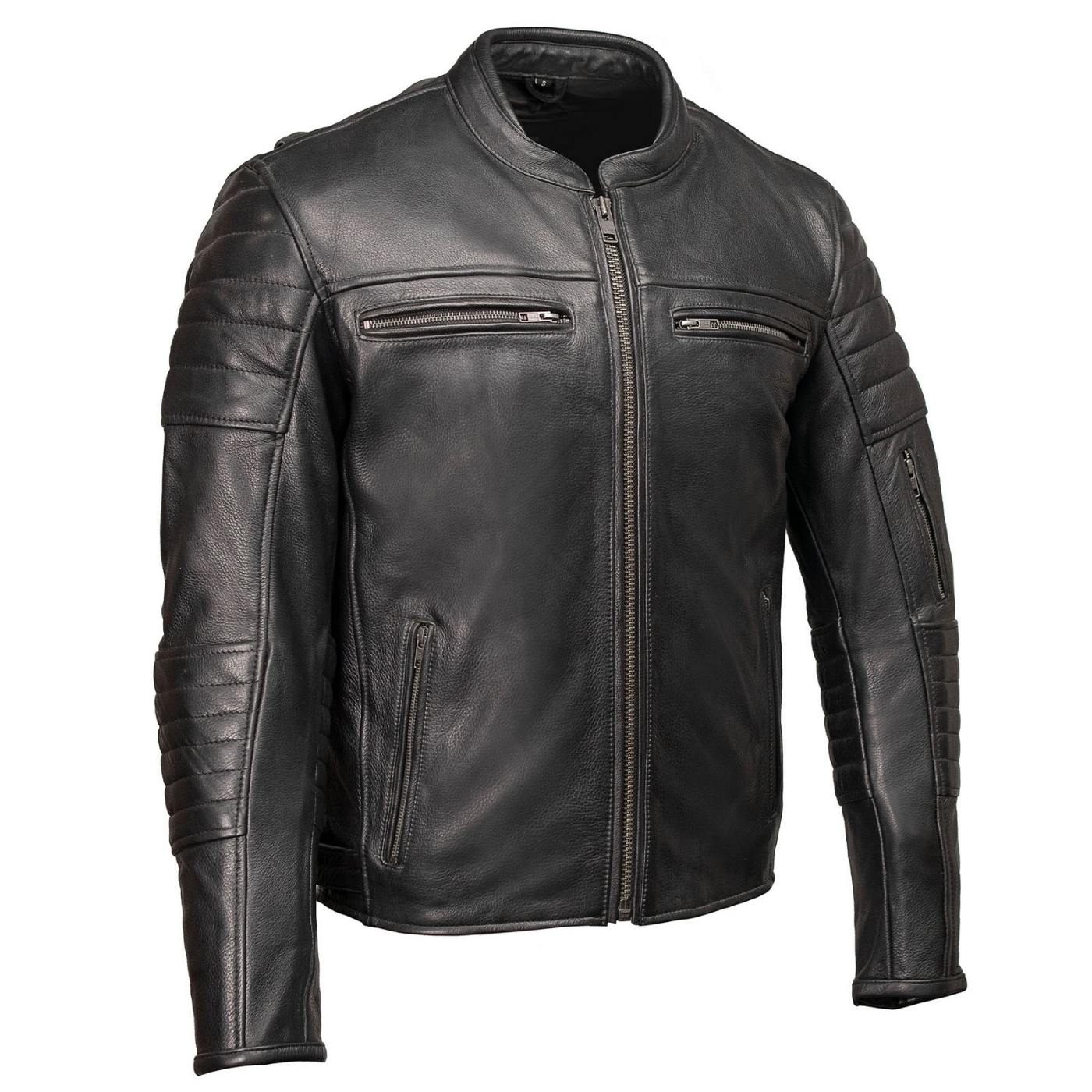 Milwaukee Motorcycle Clothing Co. Men's Contender Scooter Style Black Premium Leather Jacket MMC10001
