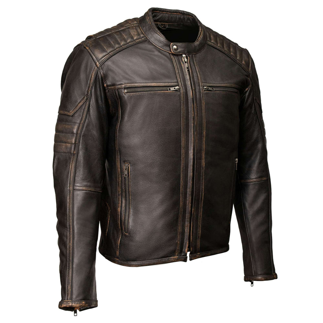 Milwaukee Motorcycle Clothing Co. Men's Anarchy Scooter Style Vintage Brown Premium Leather Riding Jacket MMC10004