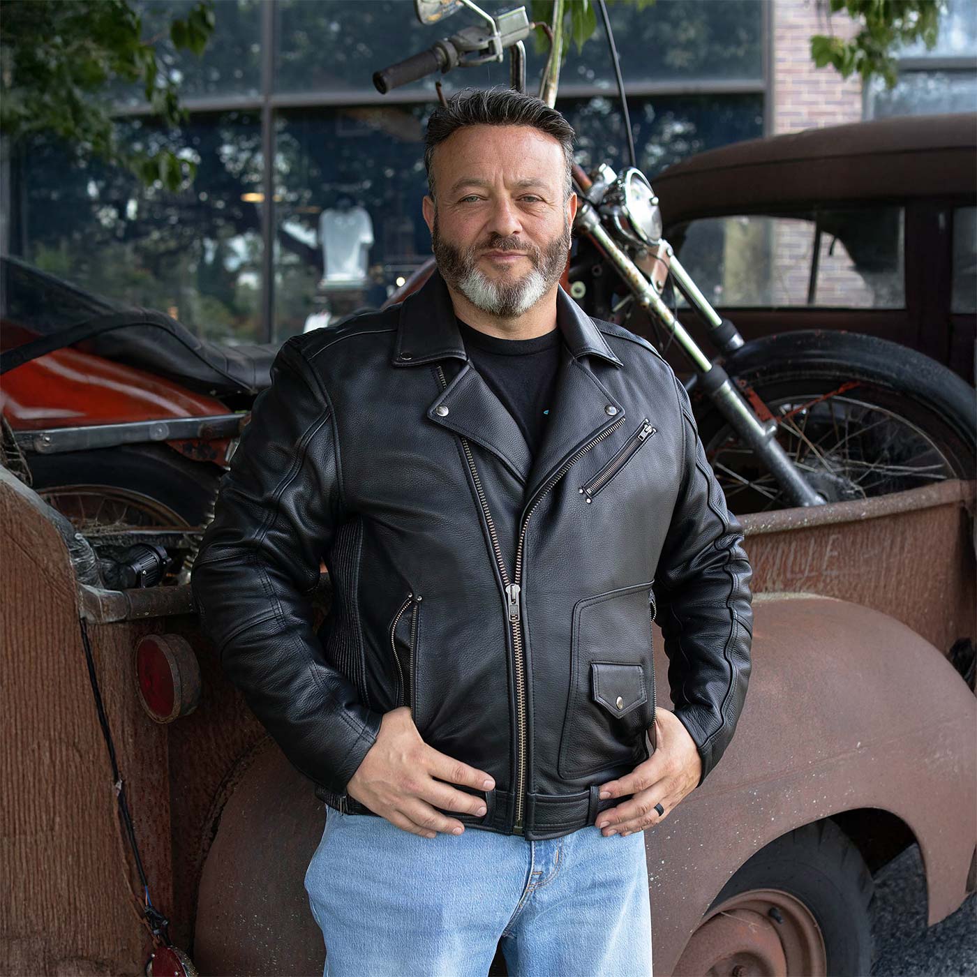 Milwaukee Motorcycle Clothing Co. Men's Unforgiven MC Style Black Leather Jacket w/ Lapel Collar MMC10008