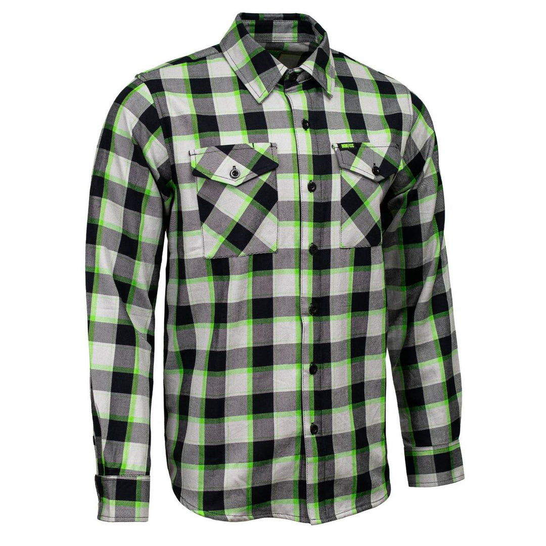 MMCC Men's Radioactive Black Gray Green Plaid Long Sleeve Flannel Shirt - Button-Up - MMC11602