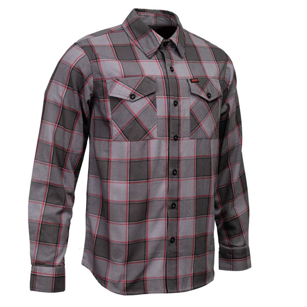 MMCC Men's The Shadow Grey Red Plaid Flannel Shirt - 100% Cotton with Microfiber Wipe Panel - MMC11603
