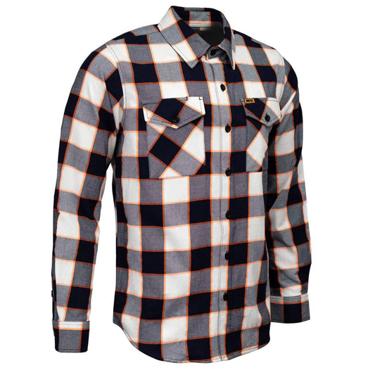 MMCC Men's Alpha Navy White Orange Plaid Flannel Shirt - 100% Cotton with Microfiber Wipe Panel - MMC11604