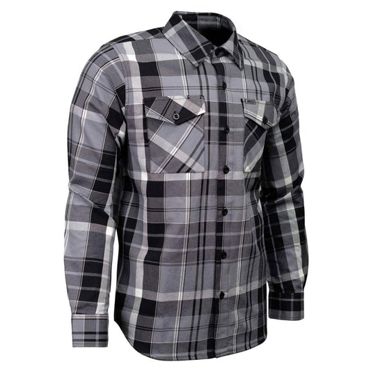 MMCC Men's Mastodon Grey Black White Plaid Flannel Shirt - 100% Cotton with Microfiber Wipe Panel - MMC11606