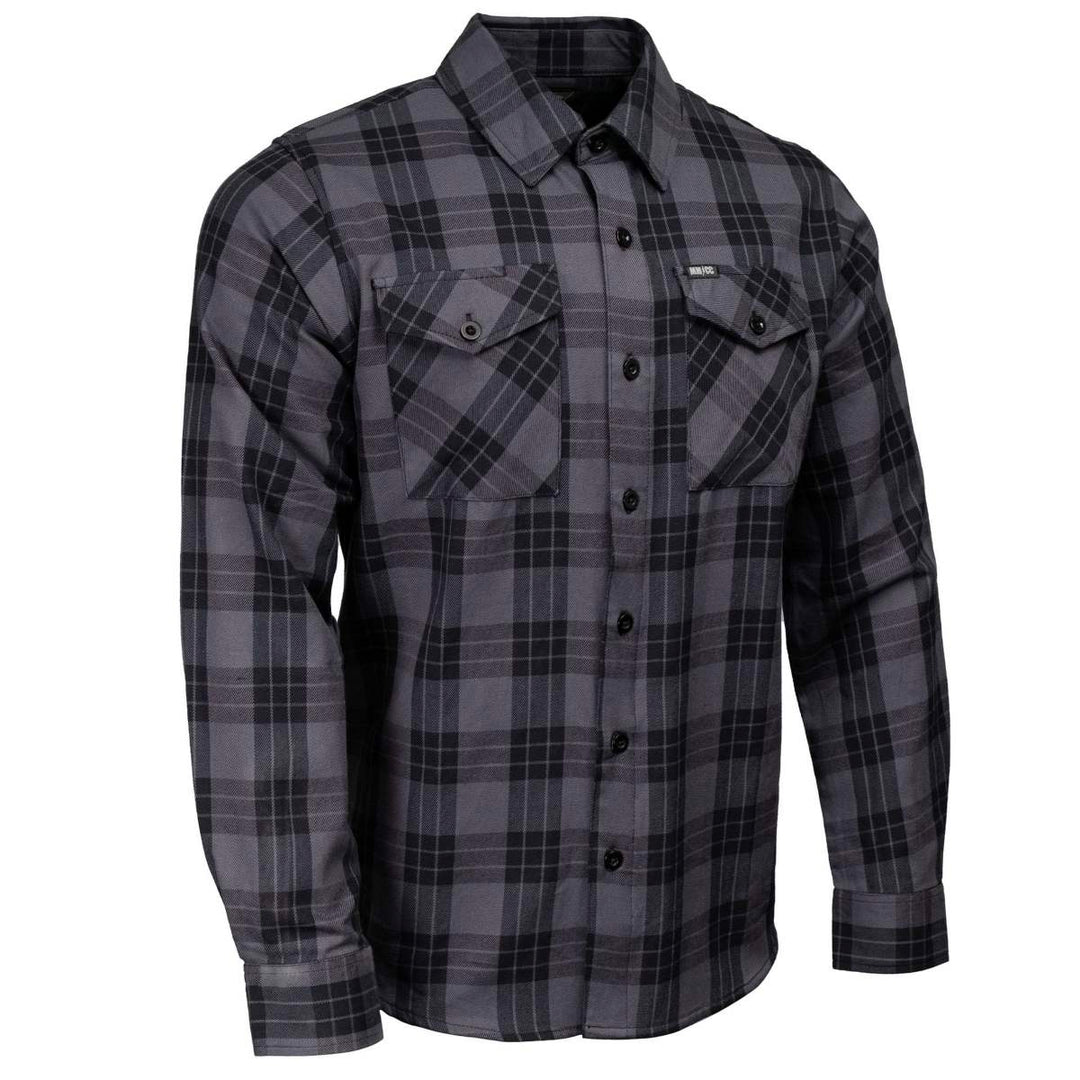 MMCC Men's Smoke Screen Grey Black Plaid Flannel Shirt - 100% Cotton with Microfiber Wipe Panel - MMC11607