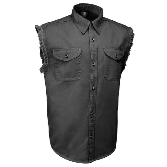 MMCC Men's Rustline Sleeveless Cut-Off Work Shirt - 100% Cotton, Dual Chest Pockets, Button Front