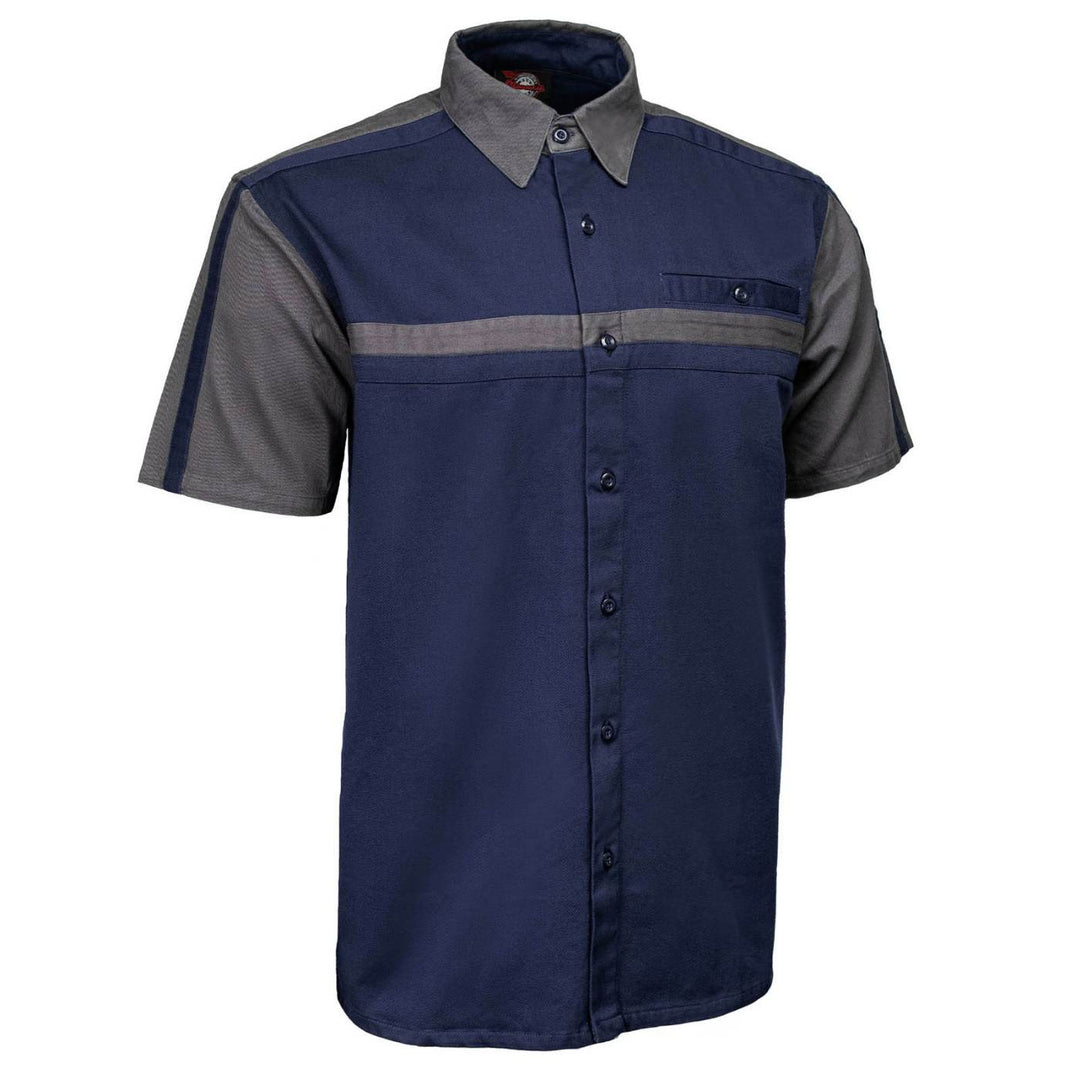 MMCC Men's Pit Line Mechanic Button Up Shirt - Dual Chest Pockets - Microfiber Panel - Rider Ready - MMC16027