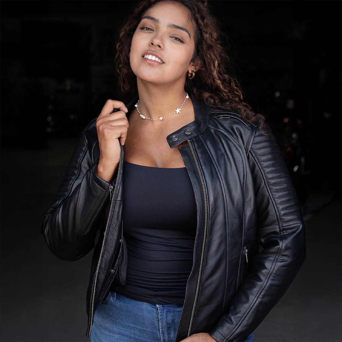 Milwaukee Motorcycle Clothing Co. Women's Foxy Scooter Style Black Premium Leather Jacket w/ Mandarin Collar MMC20000