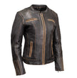 Milwaukee Motorcycle Clothing Co. Women’s Rebel Scooter Style Vinage Brown Leather Jacket w/ Mandarin Collar MMC20003