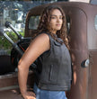Milwaukee Motorcycle Clothing Co. Women's Girls-Club Black Leather Scooter Style Vest w/ Mandarin Collar MMC40005