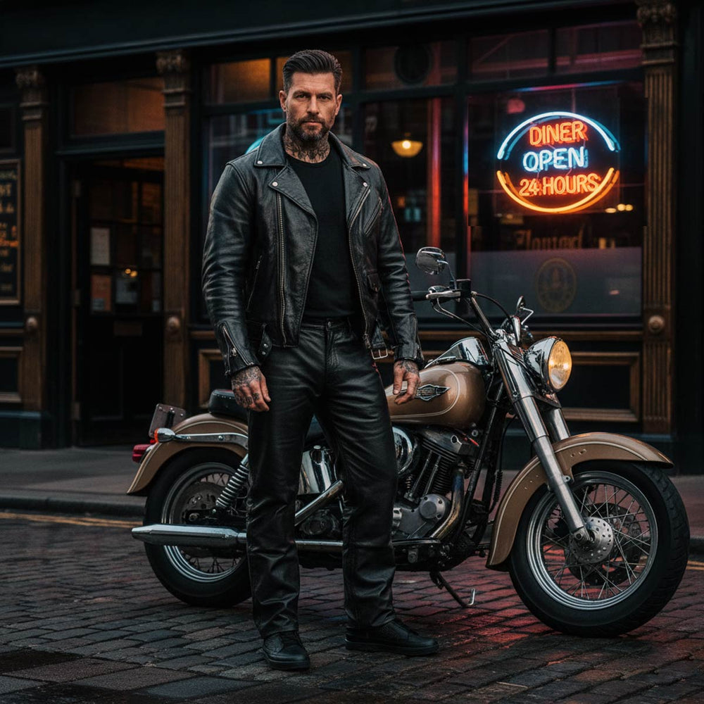 Milwaukee Motorcycle Clothing Co. Men’s Branson Black Premium Leather Biker Lined Pants –  5-Pocket  MMC50000