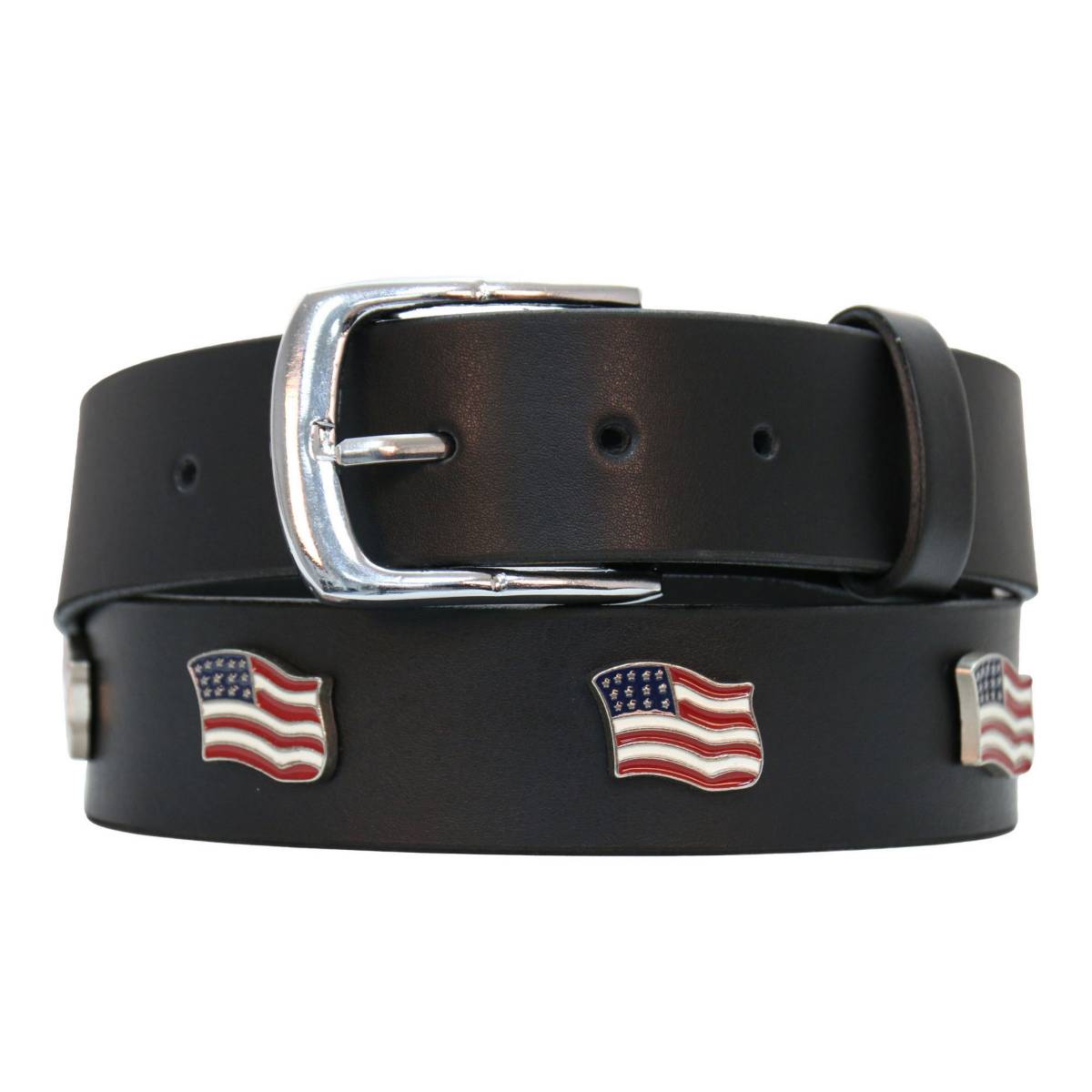 Milwaukee Leather Men's Freedom Line Black Leather Belt with USA Flag Emblems - 1.5 Inch - MP7140