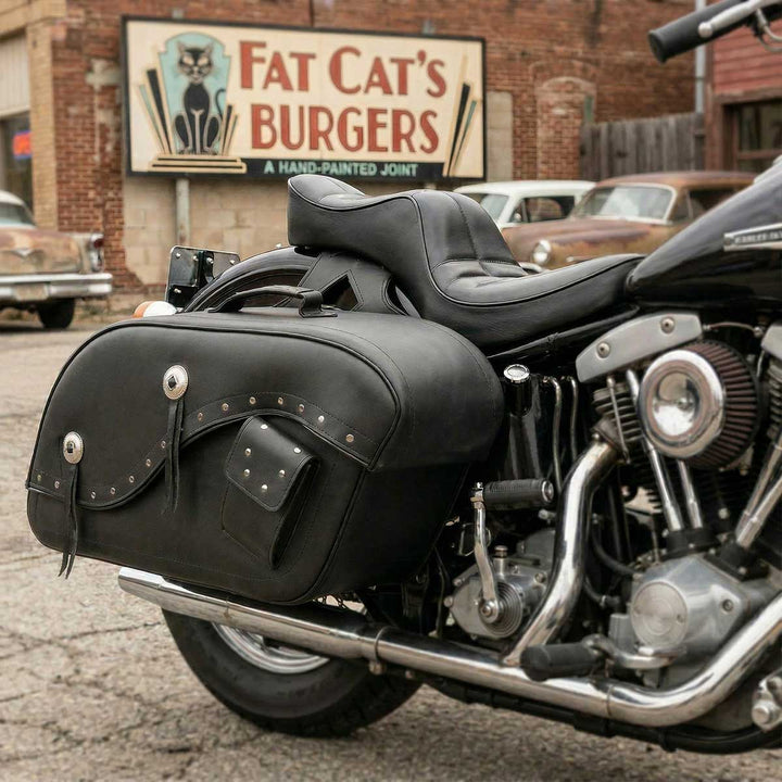 Milwaukee Leather MP8300 Black PVC Large Cruiser Style Riveted Throw Over Saddlebags