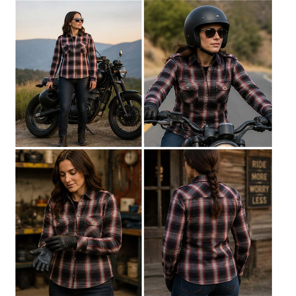 Milwaukee Leather MPL2604 Women’s Ember Flannel Biker Shirt - CE Approved Armor - Reinforced w/ Aramid Fiber