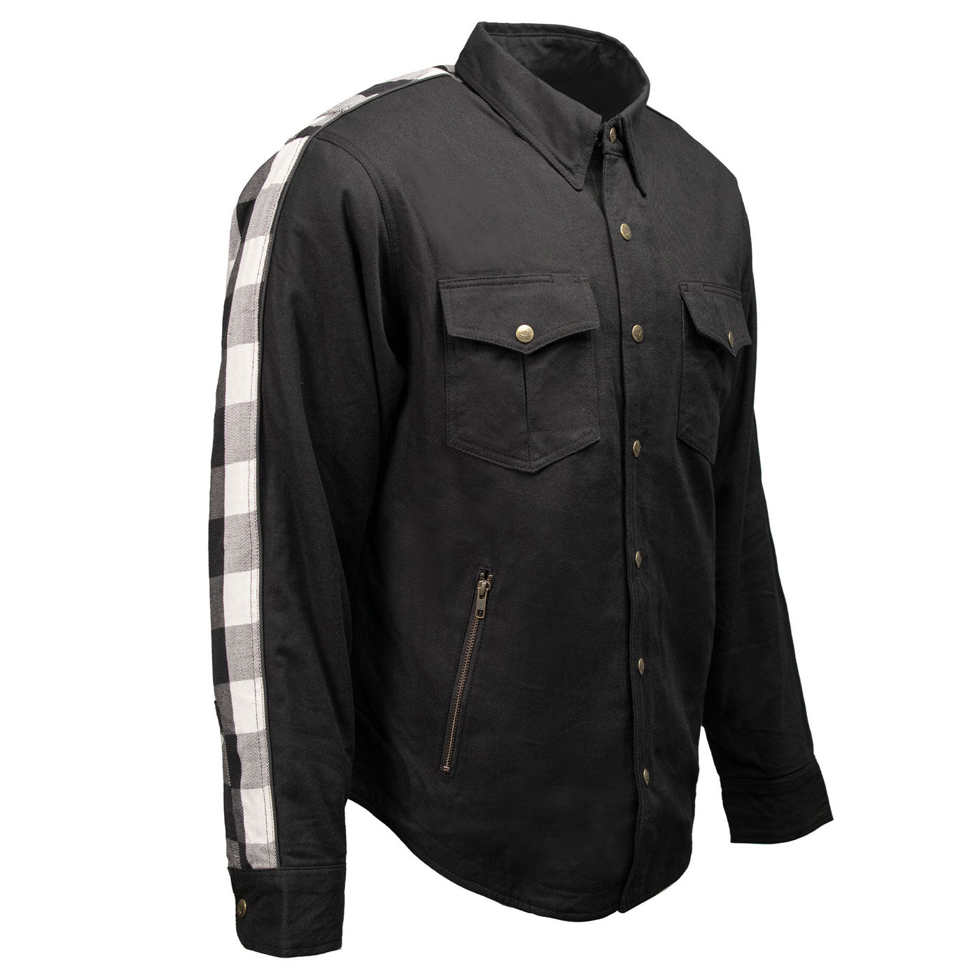 Milwaukee Leather Men’s Two-Tone CE Armored Flannel - Solid Front / Plaid Back - Reinforced w/ Aramid Fibers - MPM1672