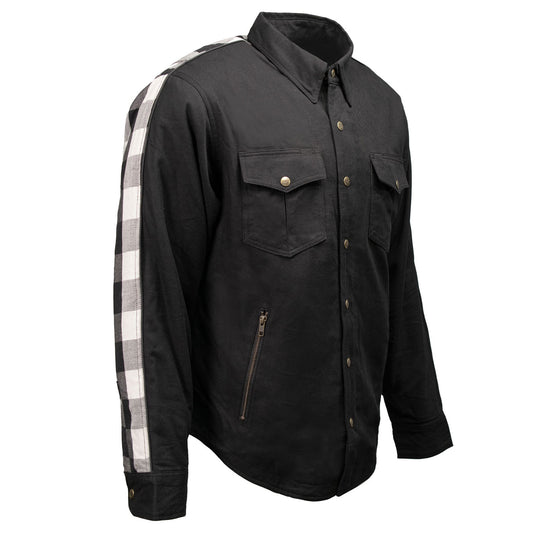 Milwaukee Leather Men’s Two-Tone CE Armored Flannel - Solid Front / Plaid Back - Reinforced w/ Aramid Fibers - MPM1672