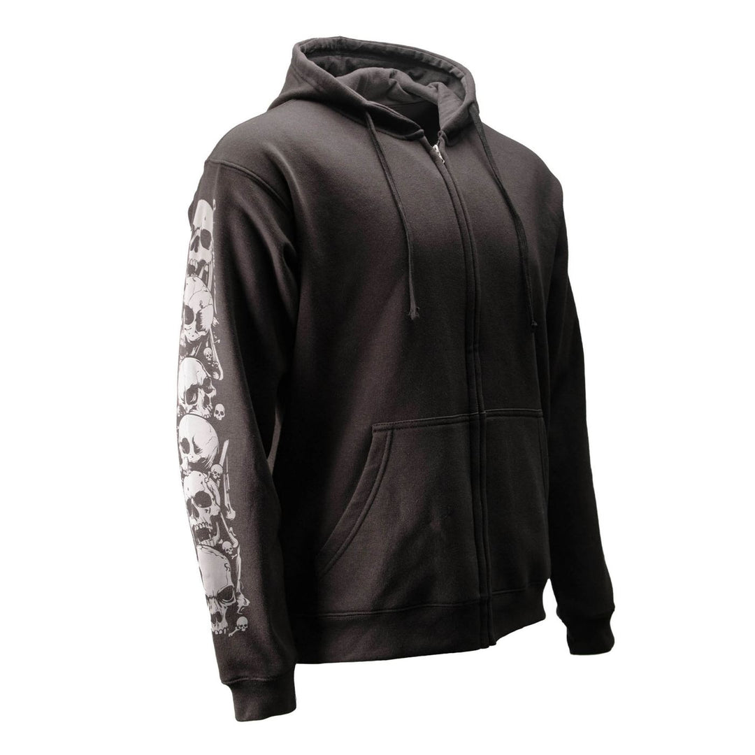 MMCC MPM1680 Men’s Bare Bones Hoodie - Reflective Skull Graphics Front & Back, Full Zip, 100 % Cotton