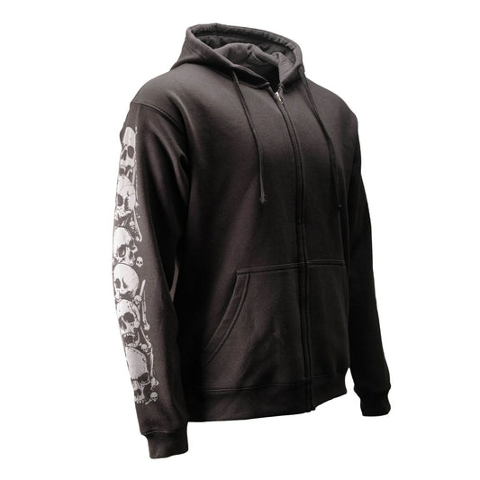 MMCC Men’s Bare Bones Riding Hoodie – Premium Cotton, Reflective Skull Sleeve, Full Zip - MPM1680