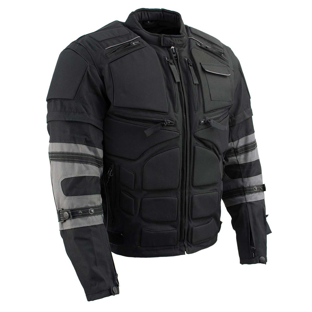 Milwaukee Leather Men's Morph Black/Grey Textile Motorcycle Jacket w/ CE Armor, Removable Sleeves - MPM17026