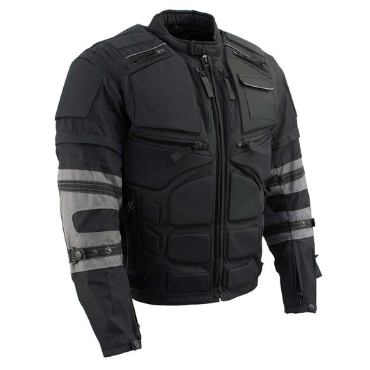 Milwaukee Leather Men's Morph Black/Grey Textile Motorcycle Jacket w/ CE Armor, Removable Sleeves - MPM17026